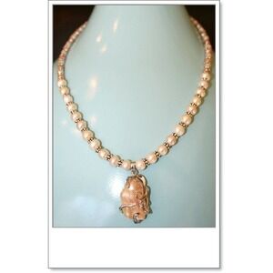 Hand made White fresh water pearls with sterling silver beaded rondelle